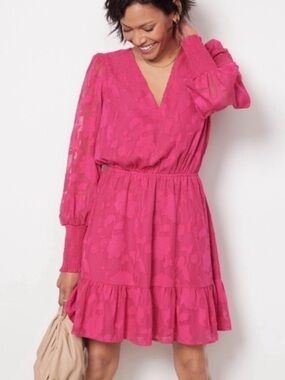 Evereve Penelope Puff Shoulder Dress Pink Long Sleeve